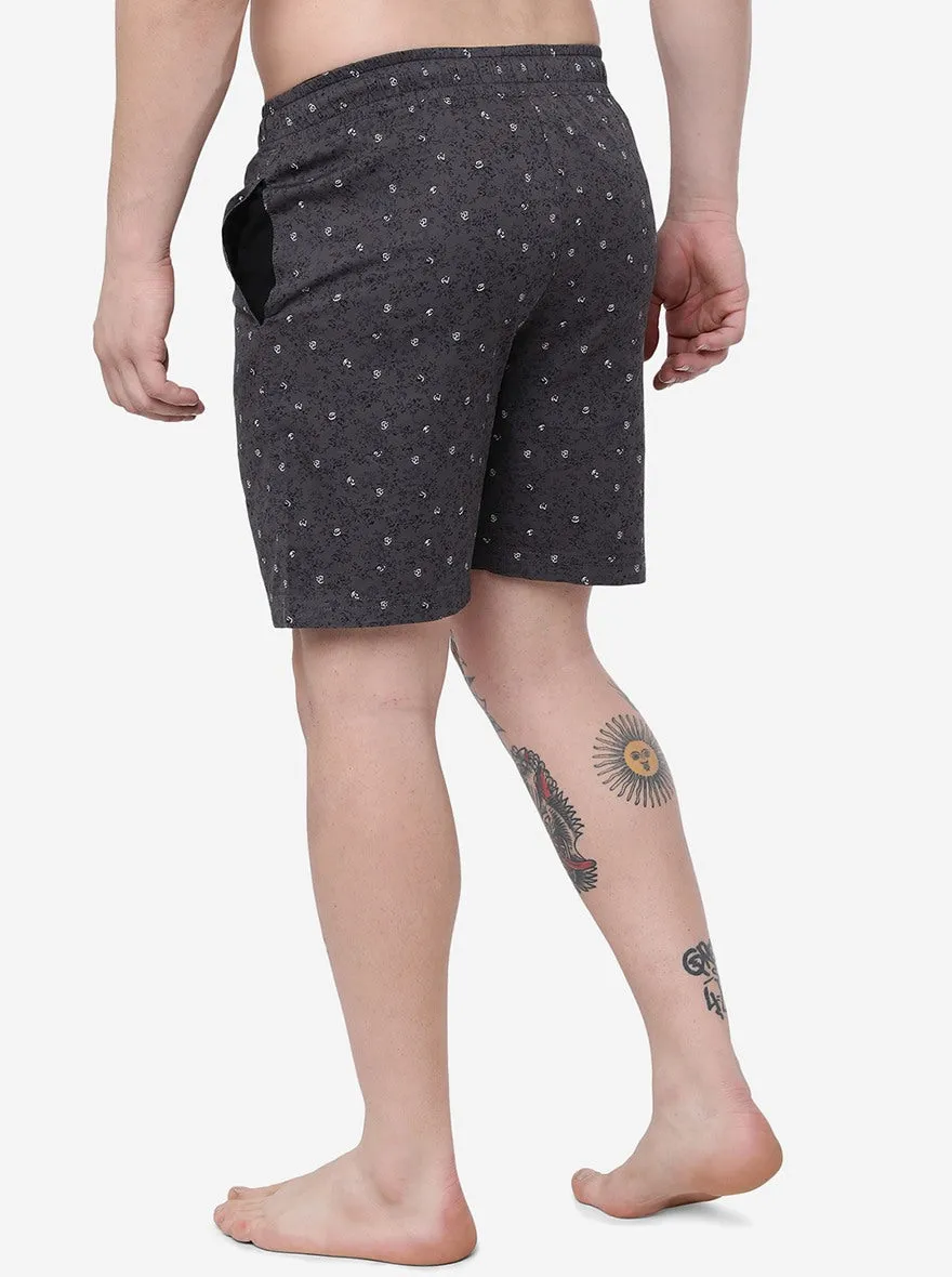 Dark Grey Printed Regular Fit Shorts | JadeBlue