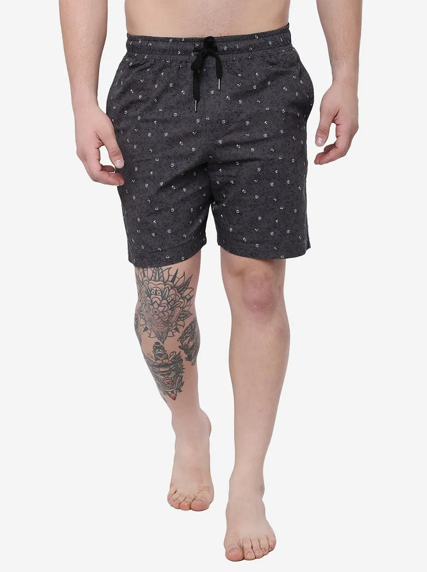 Dark Grey Printed Regular Fit Shorts | JadeBlue