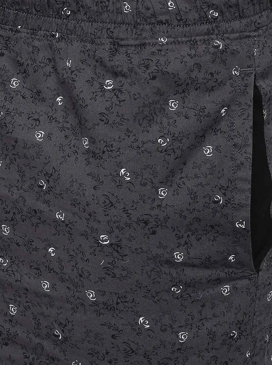 Dark Grey Printed Regular Fit Shorts | JadeBlue