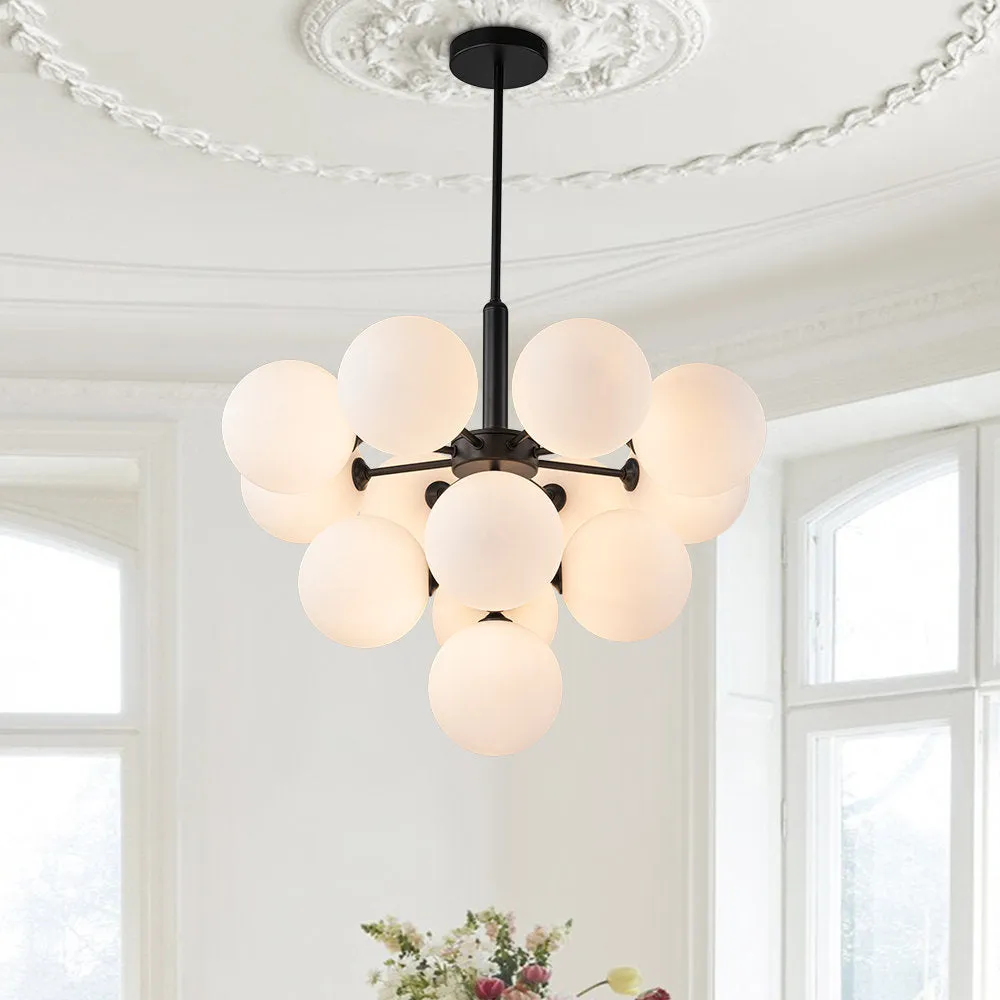 Delacroy 13 - Light Shaded Tiered Chandelier Everly Quinn Shade Pattern: Frosted, Finish: Black