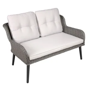 Dellonda Buxton Rattan Wicker Outdoor Lounge 2-Seater Sofa with Cushion, Grey