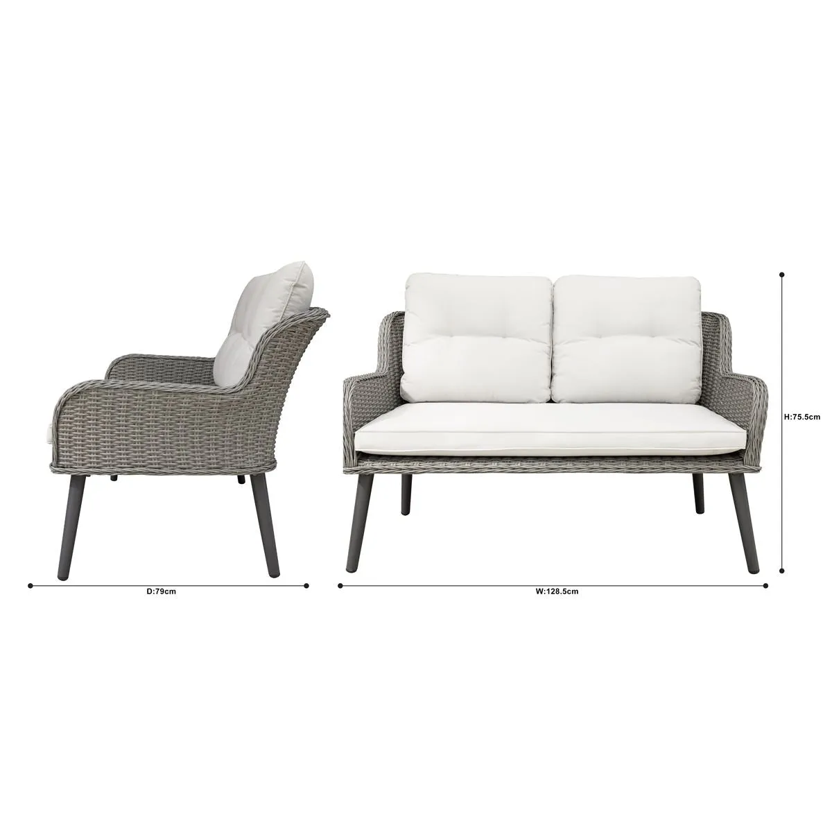 Dellonda Buxton Rattan Wicker Outdoor Lounge 2-Seater Sofa with Cushion, Grey