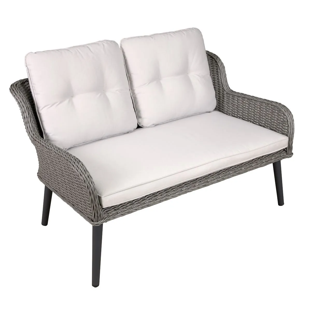 Dellonda Buxton Rattan Wicker Outdoor Lounge 2-Seater Sofa with Cushion, Grey