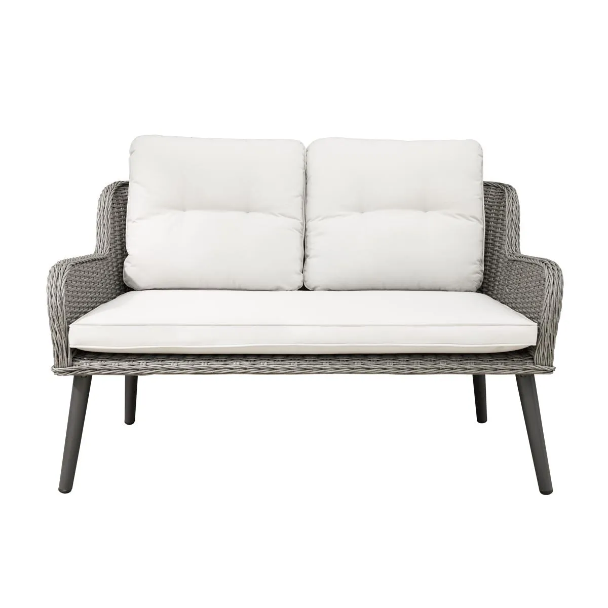 Dellonda Buxton Rattan Wicker Outdoor Lounge 2-Seater Sofa with Cushion, Grey