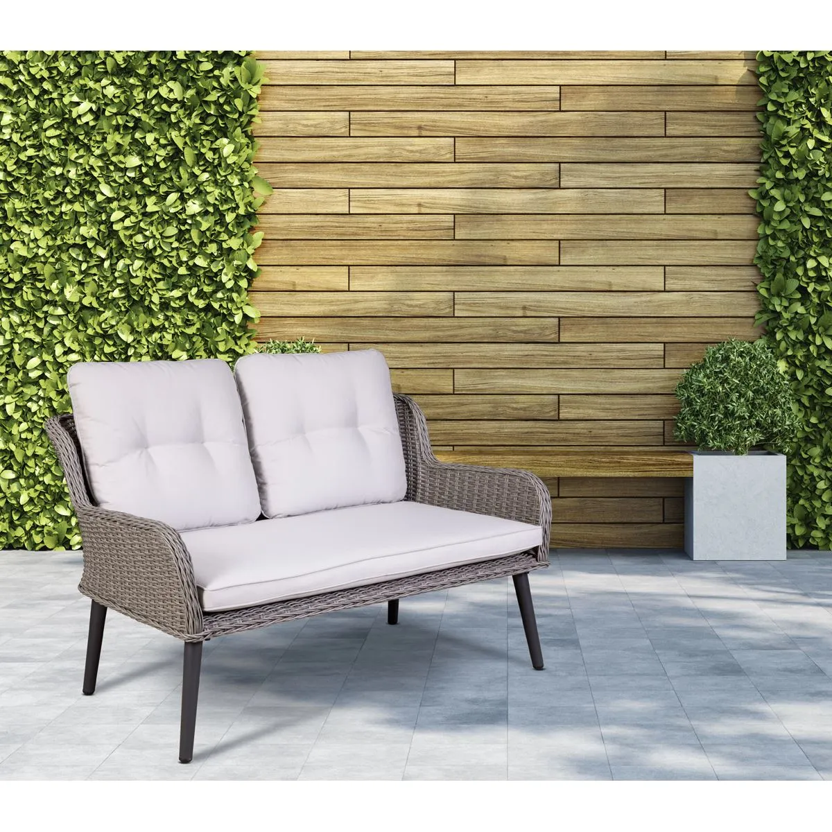 Dellonda Buxton Rattan Wicker Outdoor Lounge 2-Seater Sofa with Cushion, Grey