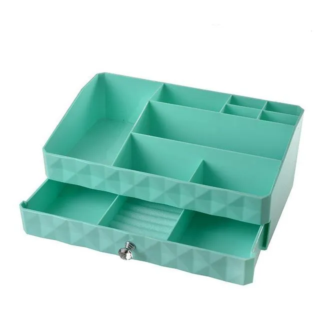 Double layer makeup organizer box multi-functional