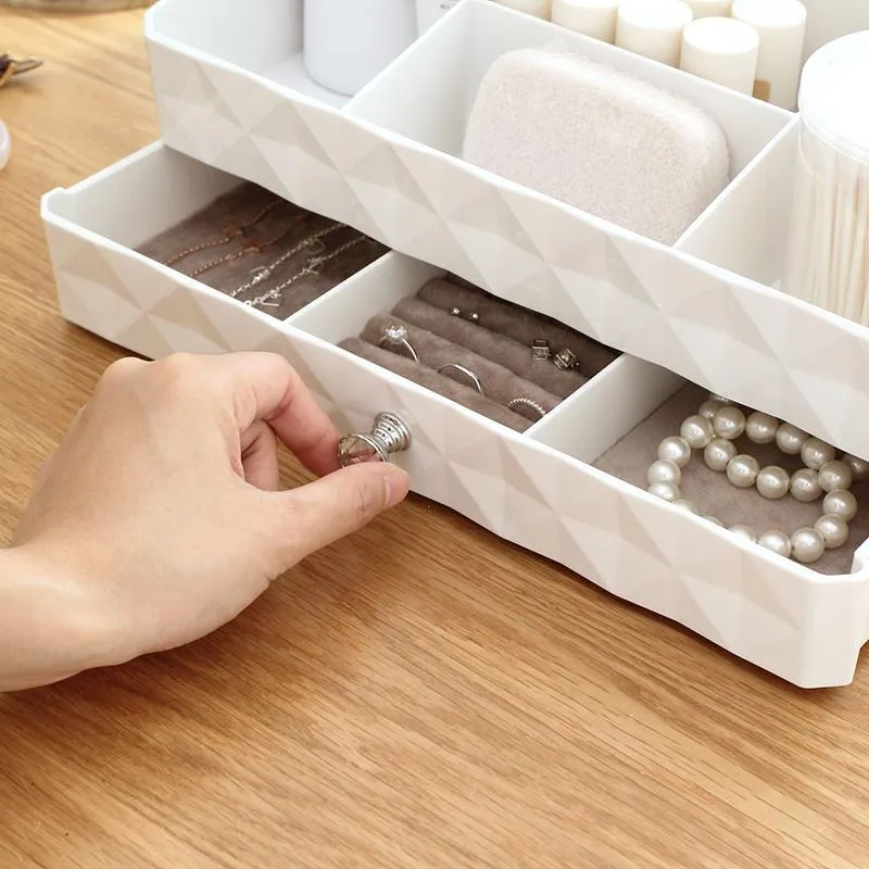 Double layer makeup organizer box multi-functional