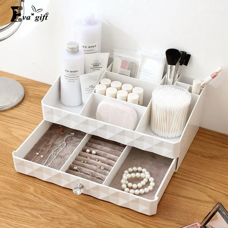 Double layer makeup organizer box multi-functional