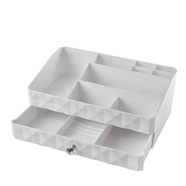 Double layer makeup organizer box multi-functional
