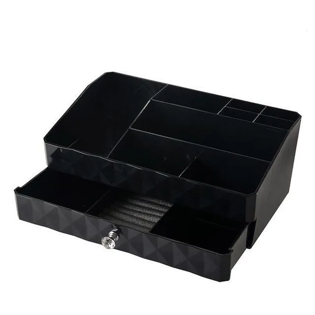 Double layer makeup organizer box multi-functional