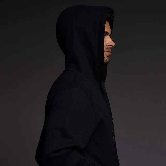 Dual Layer Zip Hoodie Black