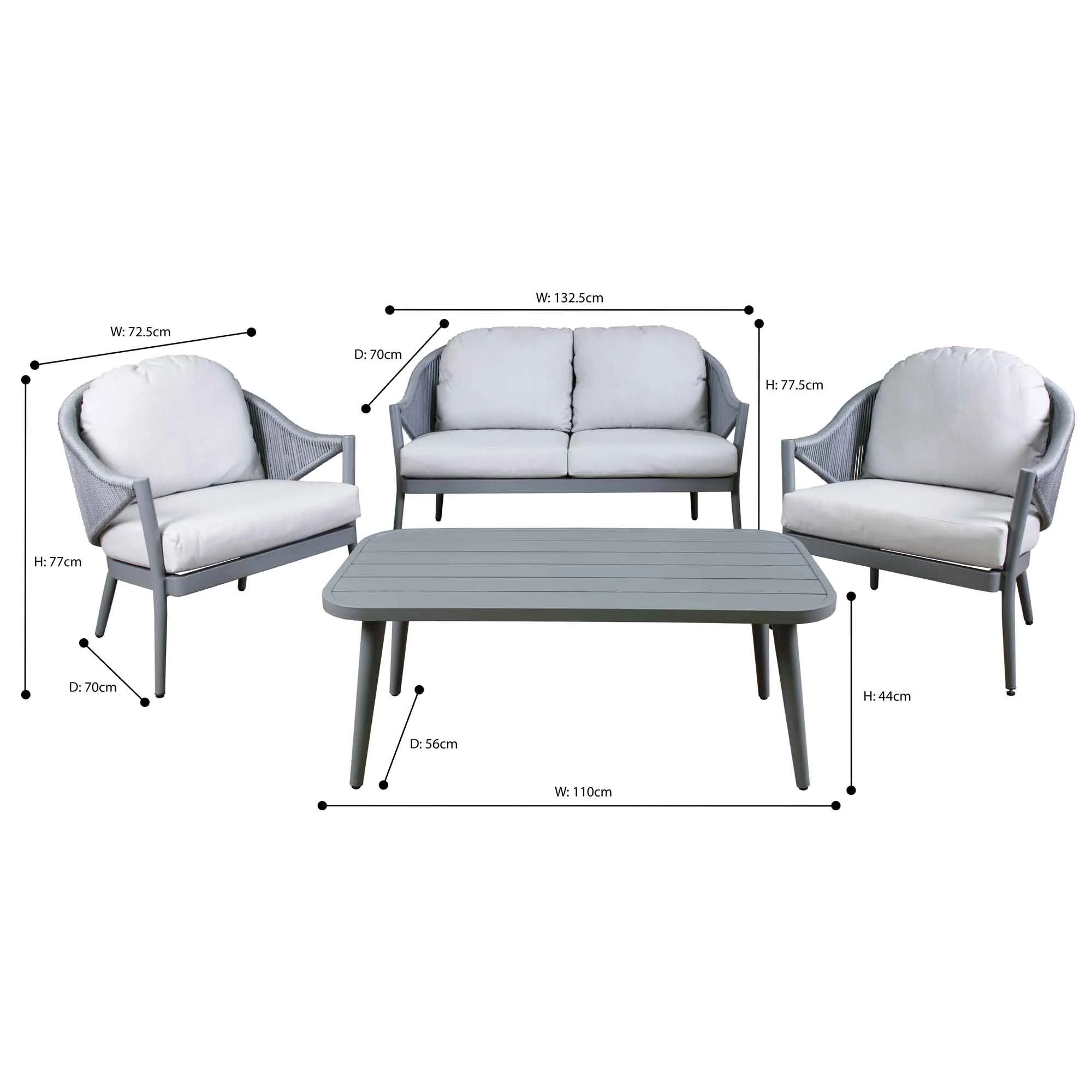 Echo 4 Piece Aluminium Outdoor Sofa Set, Grey - DG59
