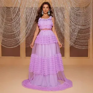Elegant Lace Spaghetti Strap Multi Layer Formal Dress