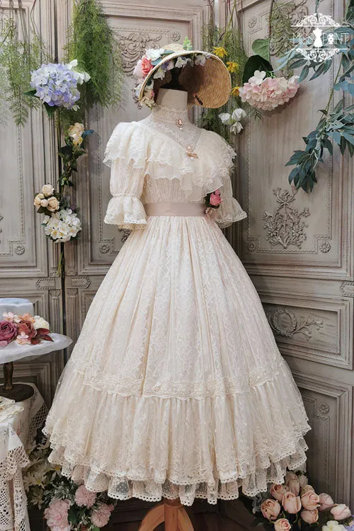 Elegant Vintage Rose Print Multi-Layer Ruffled Sweet Lolita OP Dress
