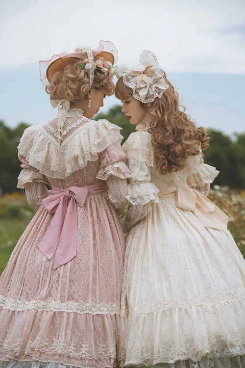 Elegant Vintage Rose Print Multi-Layer Ruffled Sweet Lolita OP Dress