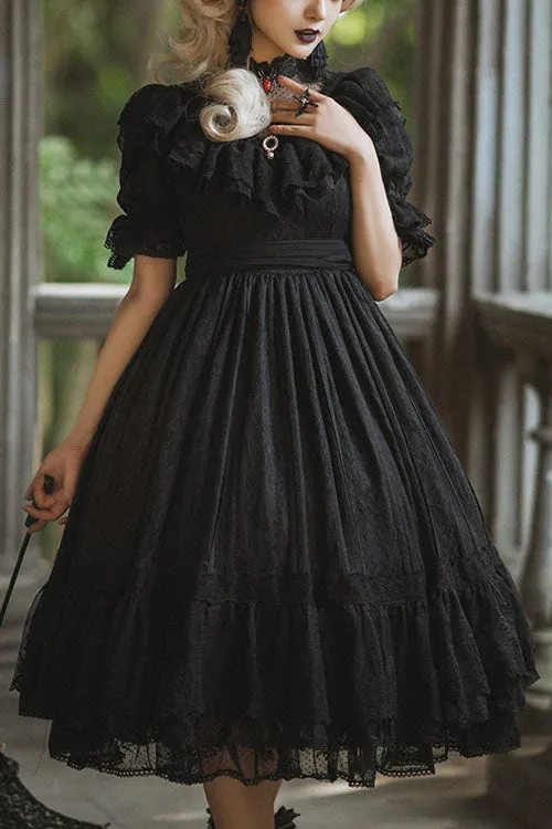 Elegant Vintage Rose Print Multi-Layer Ruffled Sweet Lolita OP Dress