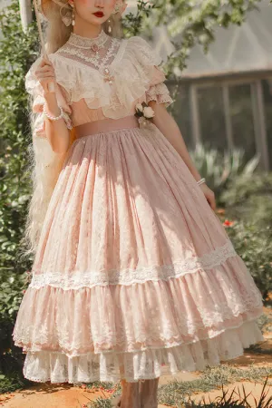Elegant Vintage Rose Print Multi-Layer Ruffled Sweet Lolita OP Dress
