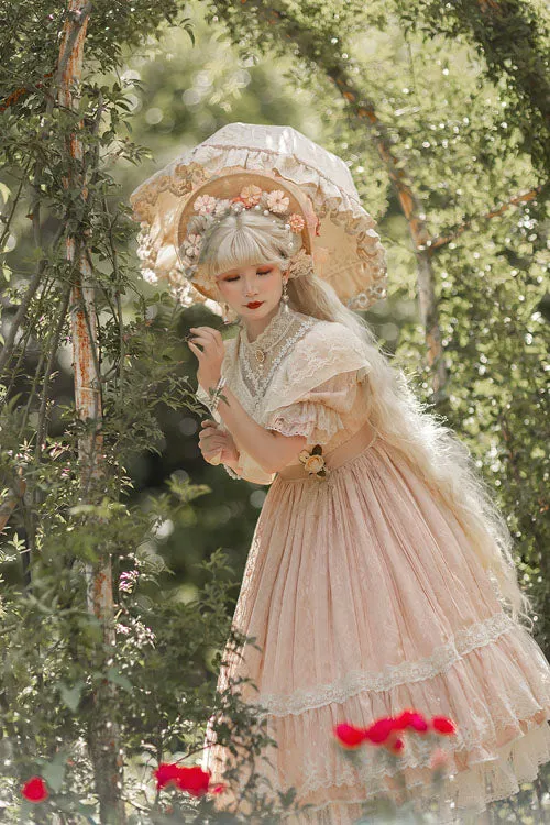 Elegant Vintage Rose Print Multi-Layer Ruffled Sweet Lolita OP Dress