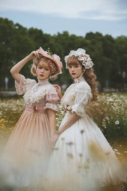 Elegant Vintage Rose Print Multi-Layer Ruffled Sweet Lolita OP Dress