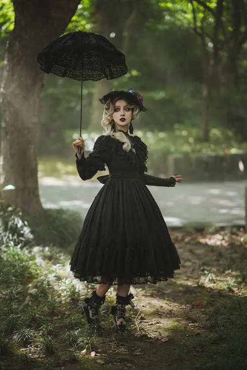 Elegant Vintage Rose Print Multi-Layer Ruffled Sweet Lolita OP Dress