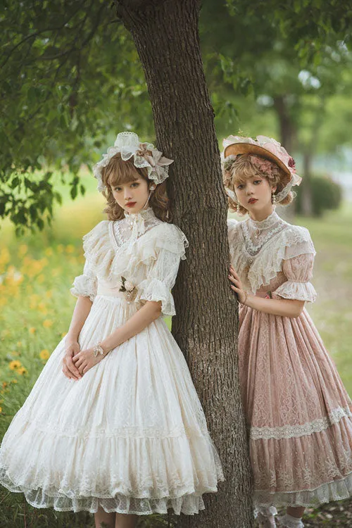 Elegant Vintage Rose Print Multi-Layer Ruffled Sweet Lolita OP Dress