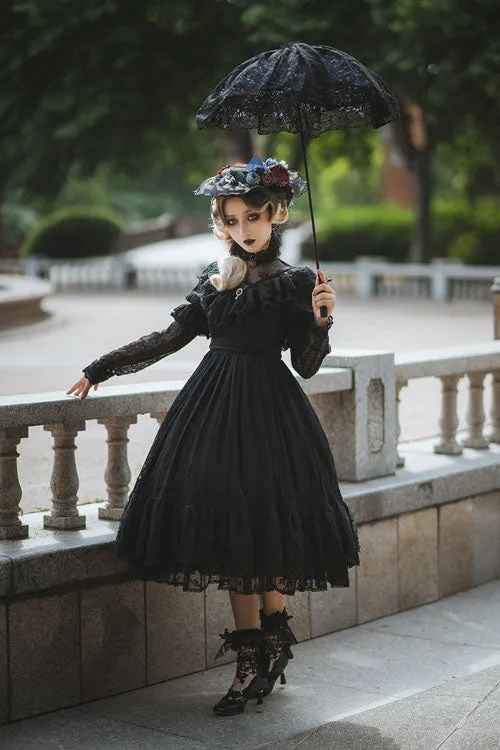 Elegant Vintage Rose Print Multi-Layer Ruffled Sweet Lolita OP Dress