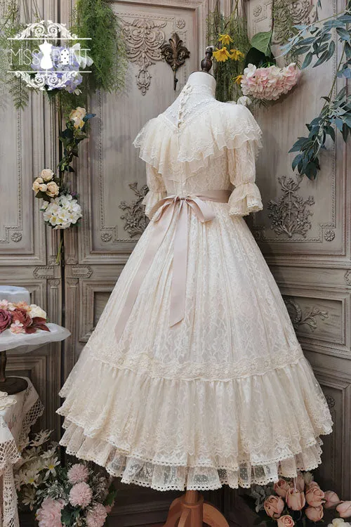 Elegant Vintage Rose Print Multi-Layer Ruffled Sweet Lolita OP Dress