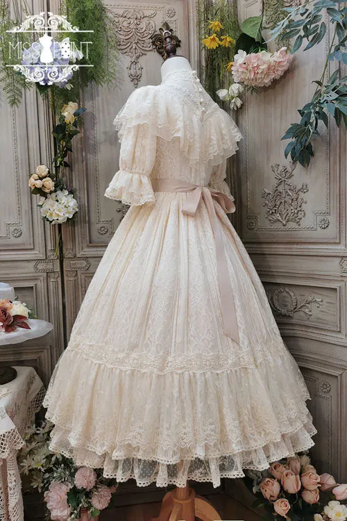 Elegant Vintage Rose Print Multi-Layer Ruffled Sweet Lolita OP Dress