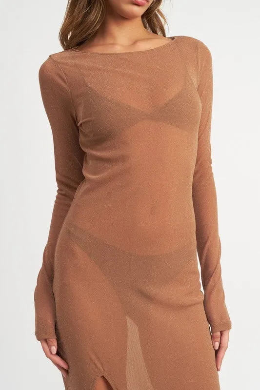 Emory Park GLITTER SHEER MESH MAXI DRESS
