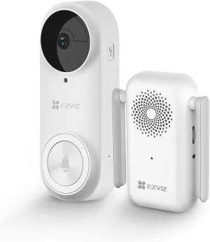 EZVIZ Wireless Video Doorbell 2K HD WiFi Camera with Chime, 2-Way Talk, Voice Change, PIR Detection, Night Vision, Weatherproof, Easy Installation, 256G SD, Cloud Storage, 2.4Ghz WiFi, Alexa, DB2 Kit