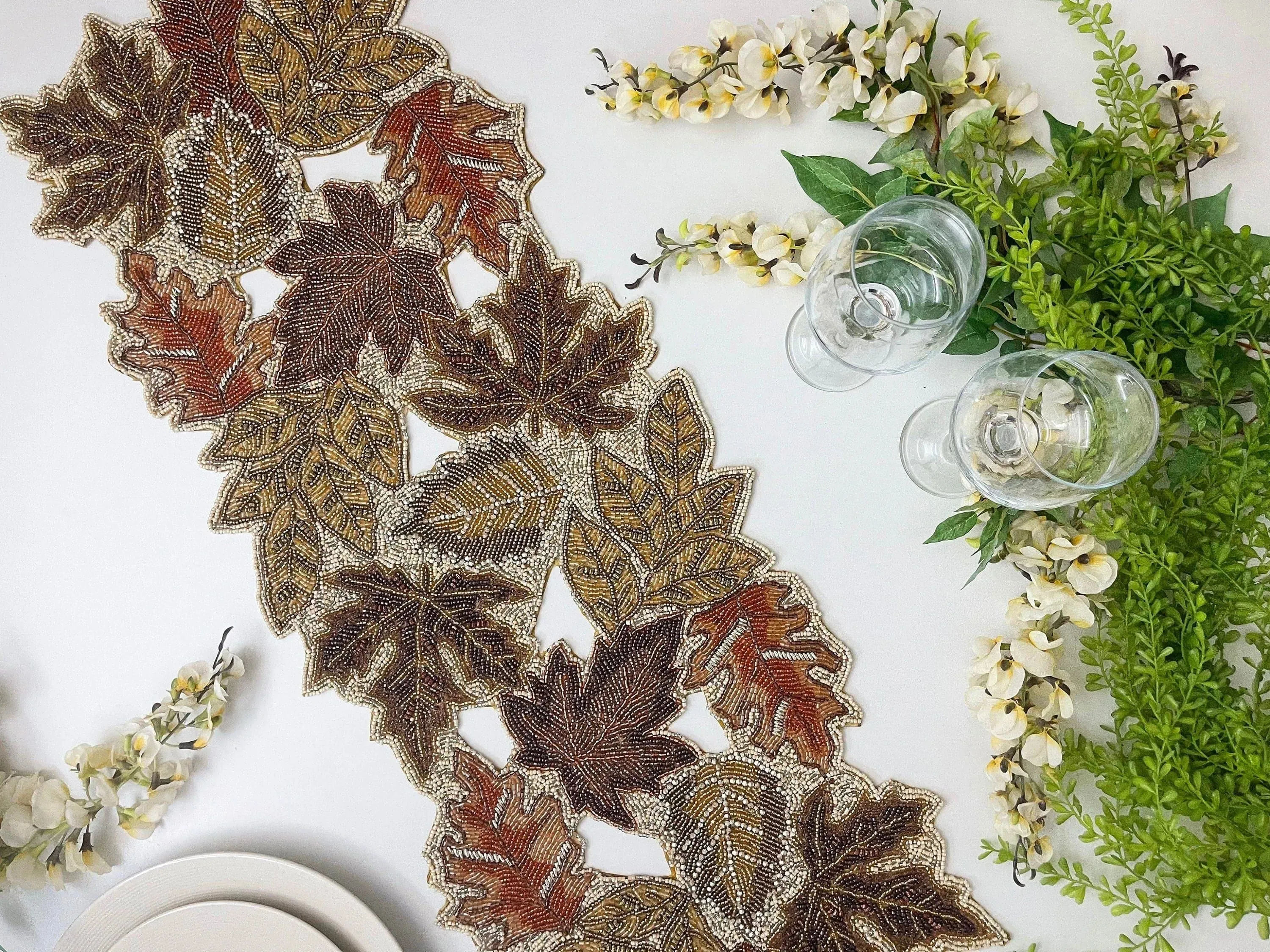 Fall Maple Leaf Beaded Table Runner