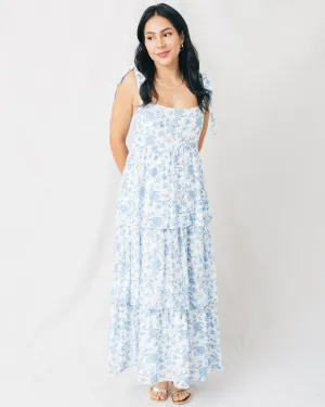 Fleur Floral Tie Strap Ruffle Tiered Midi Dress