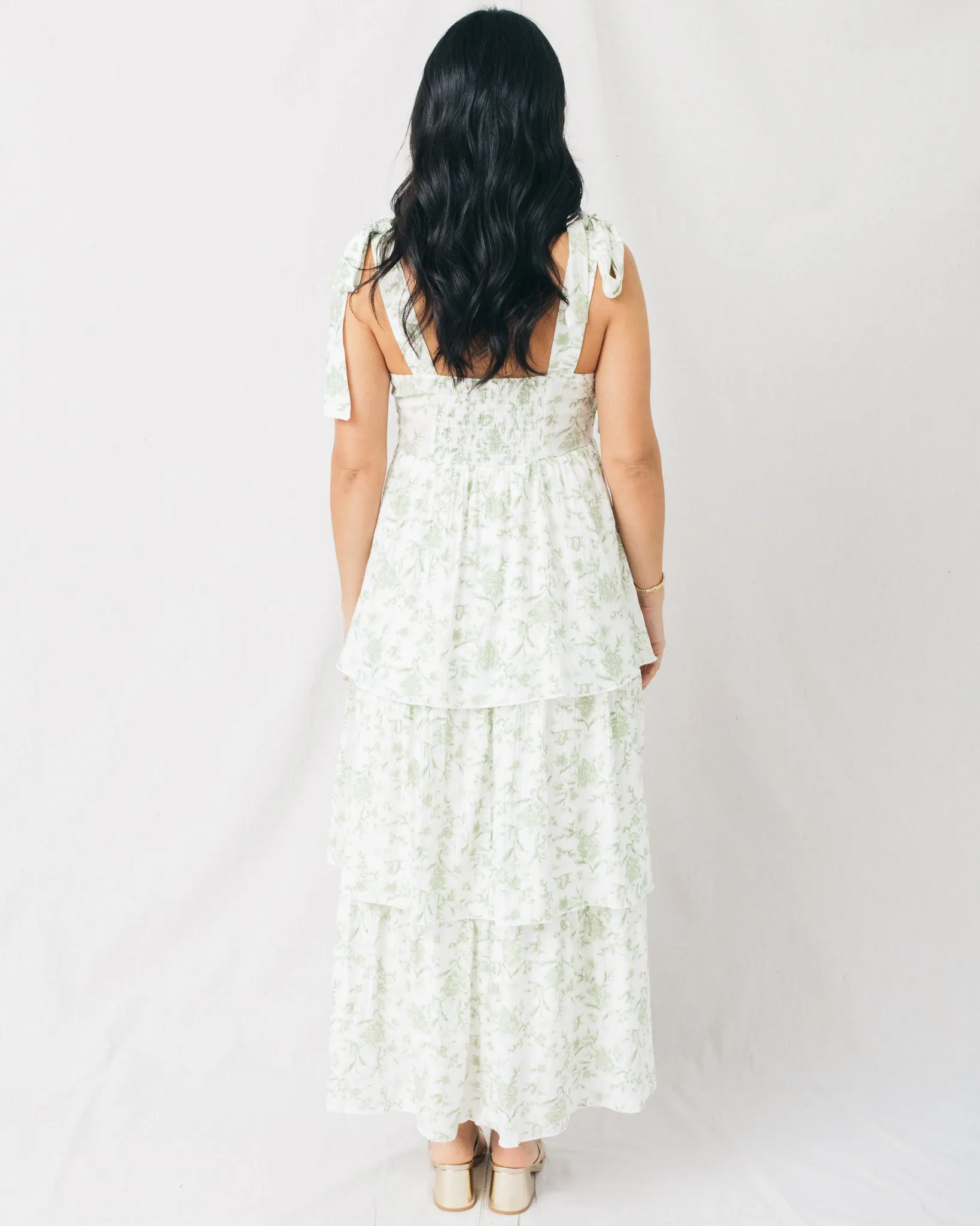 Fleur Floral Tie Strap Ruffle Tiered Midi Dress