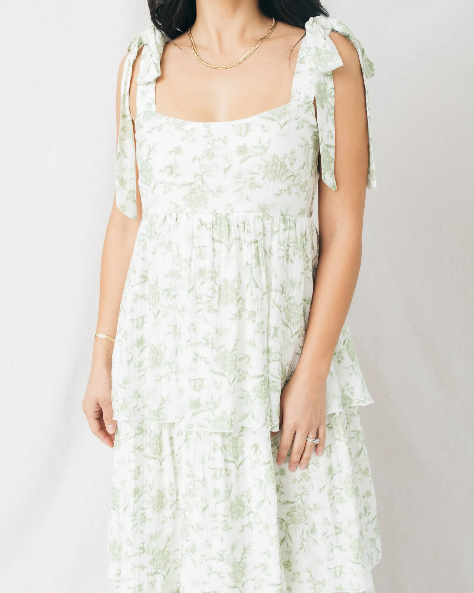 Fleur Floral Tie Strap Ruffle Tiered Midi Dress