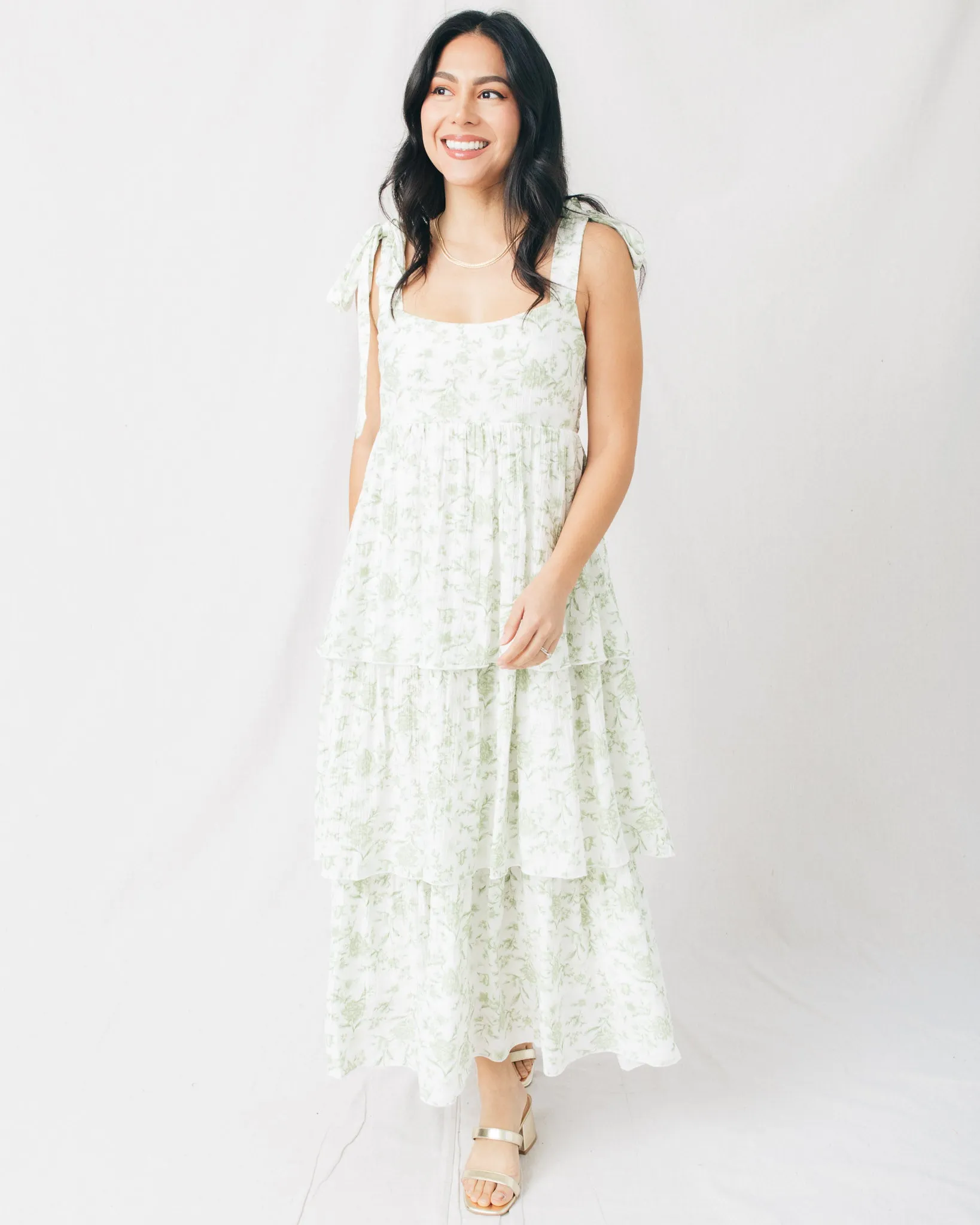 Fleur Floral Tie Strap Ruffle Tiered Midi Dress