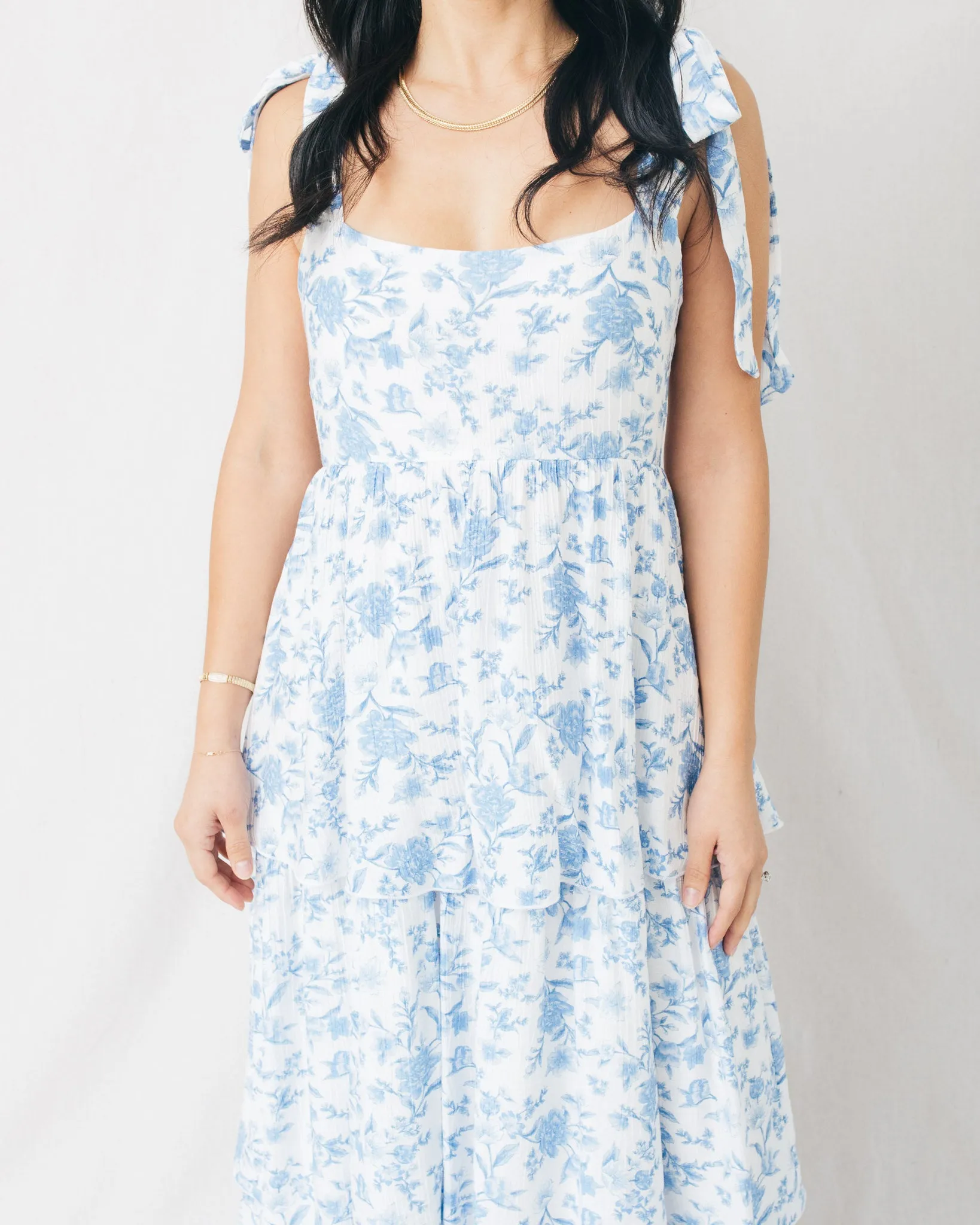 Fleur Floral Tie Strap Ruffle Tiered Midi Dress