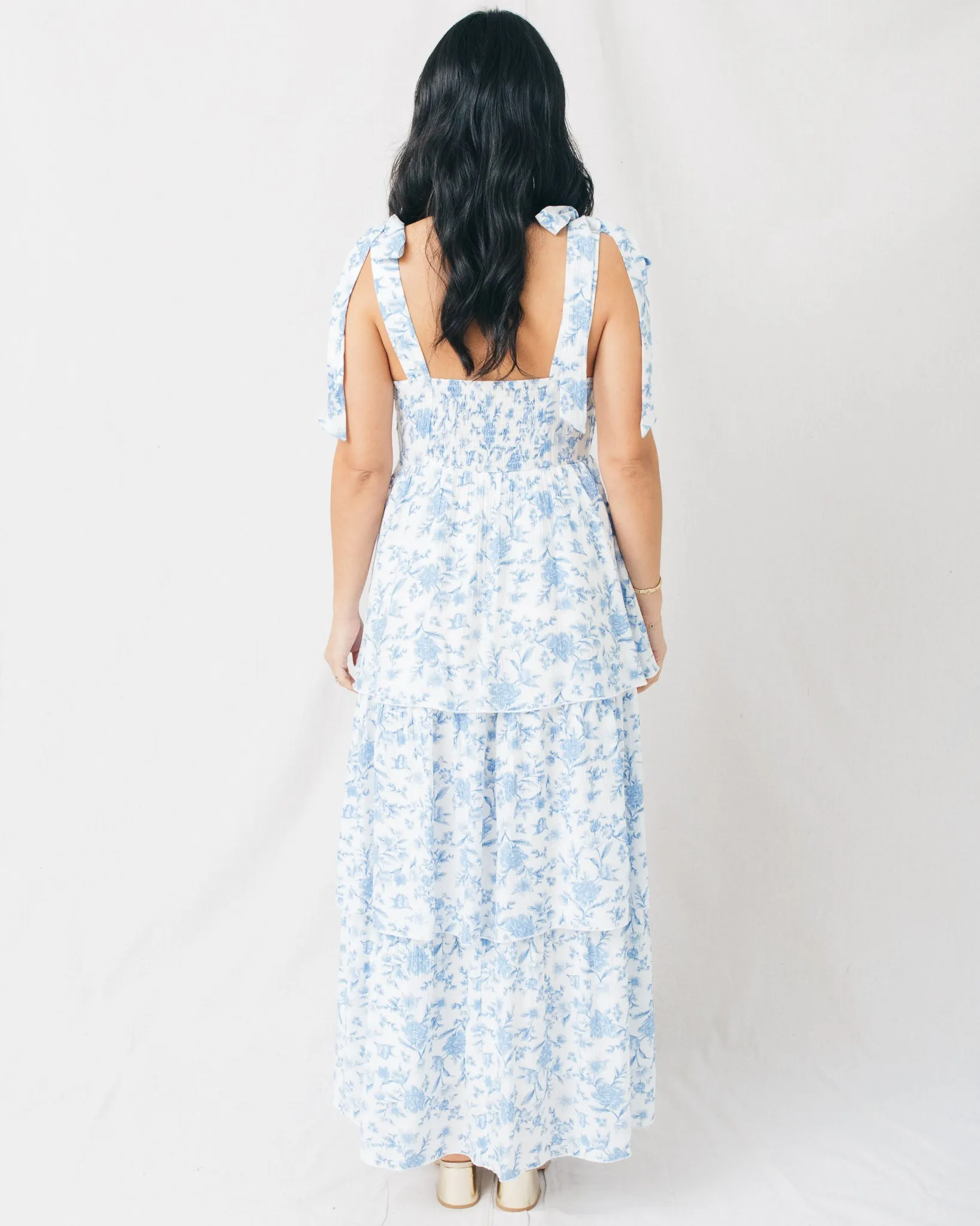 Fleur Floral Tie Strap Ruffle Tiered Midi Dress