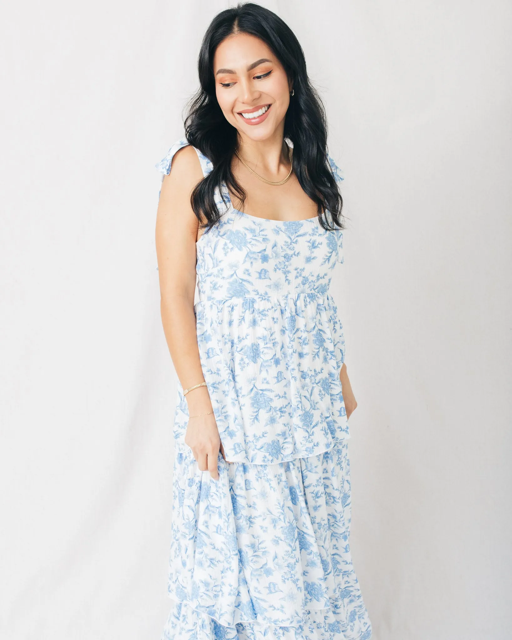 Fleur Floral Tie Strap Ruffle Tiered Midi Dress