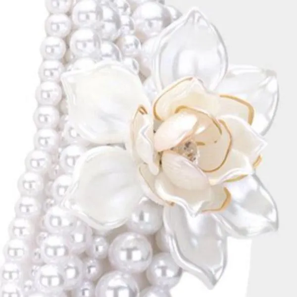 Floral White Collar Multi Strand Pearl Necklace Set