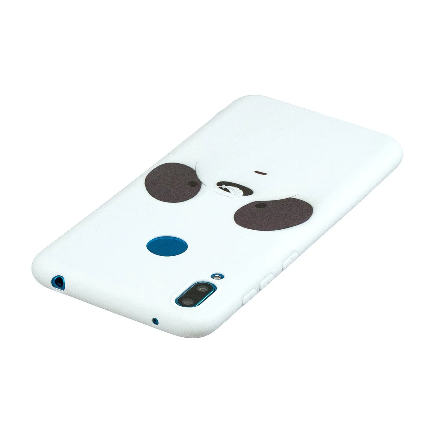 For HUAWEI Y7 2019 Cute Coloured Painted TPU Anti-scratch Non-slip Protective Cover Back Case with Lanyard white