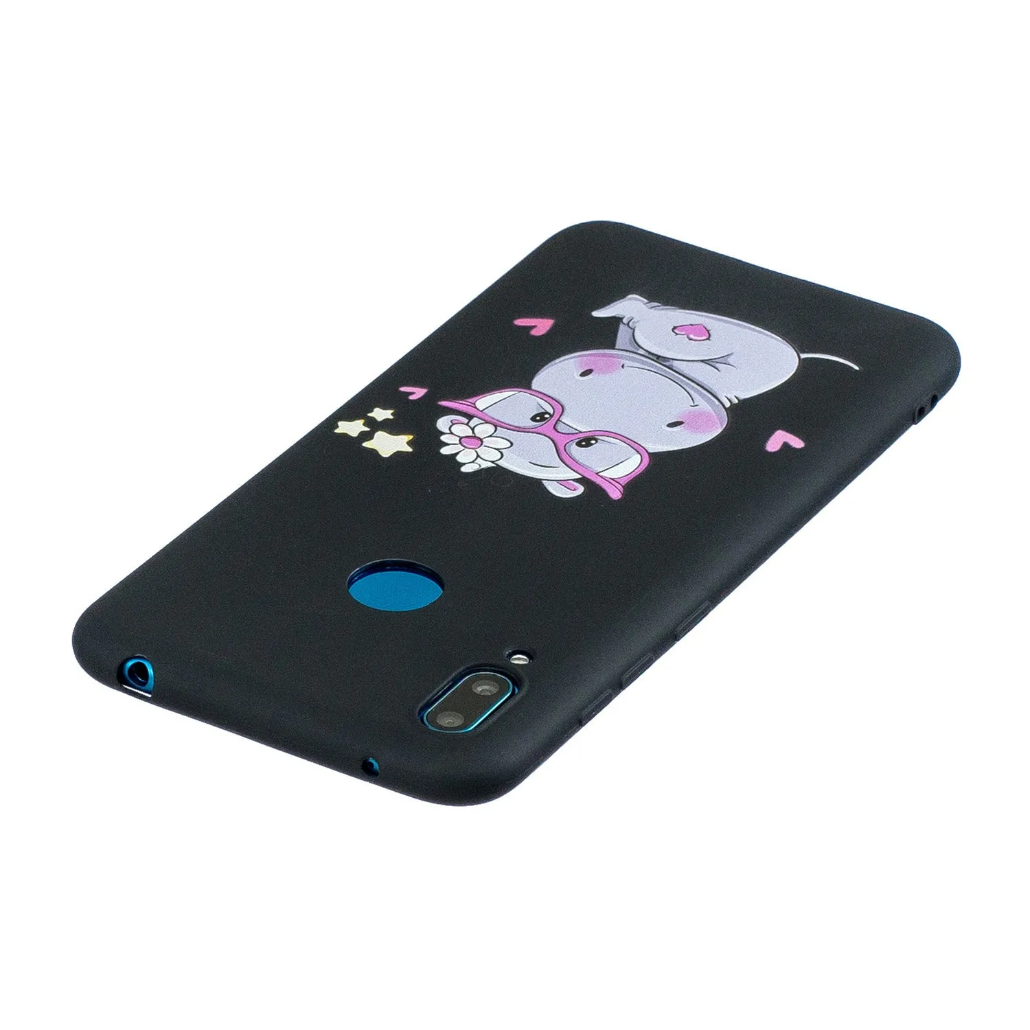 For HUAWEI Y7 2019 Cute Coloured Painted TPU Anti-scratch Non-slip Protective Cover Back Case with Lanyard white