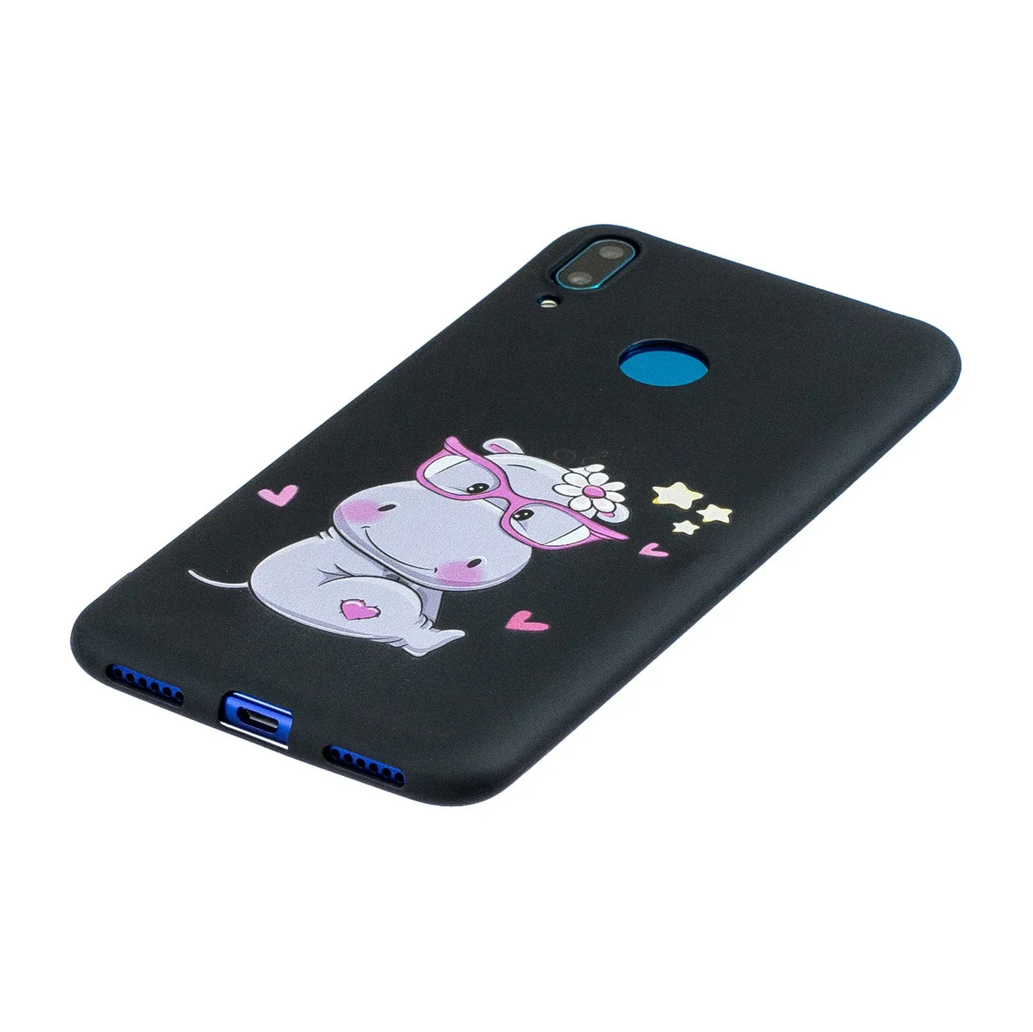 For HUAWEI Y7 2019 Cute Coloured Painted TPU Anti-scratch Non-slip Protective Cover Back Case with Lanyard white