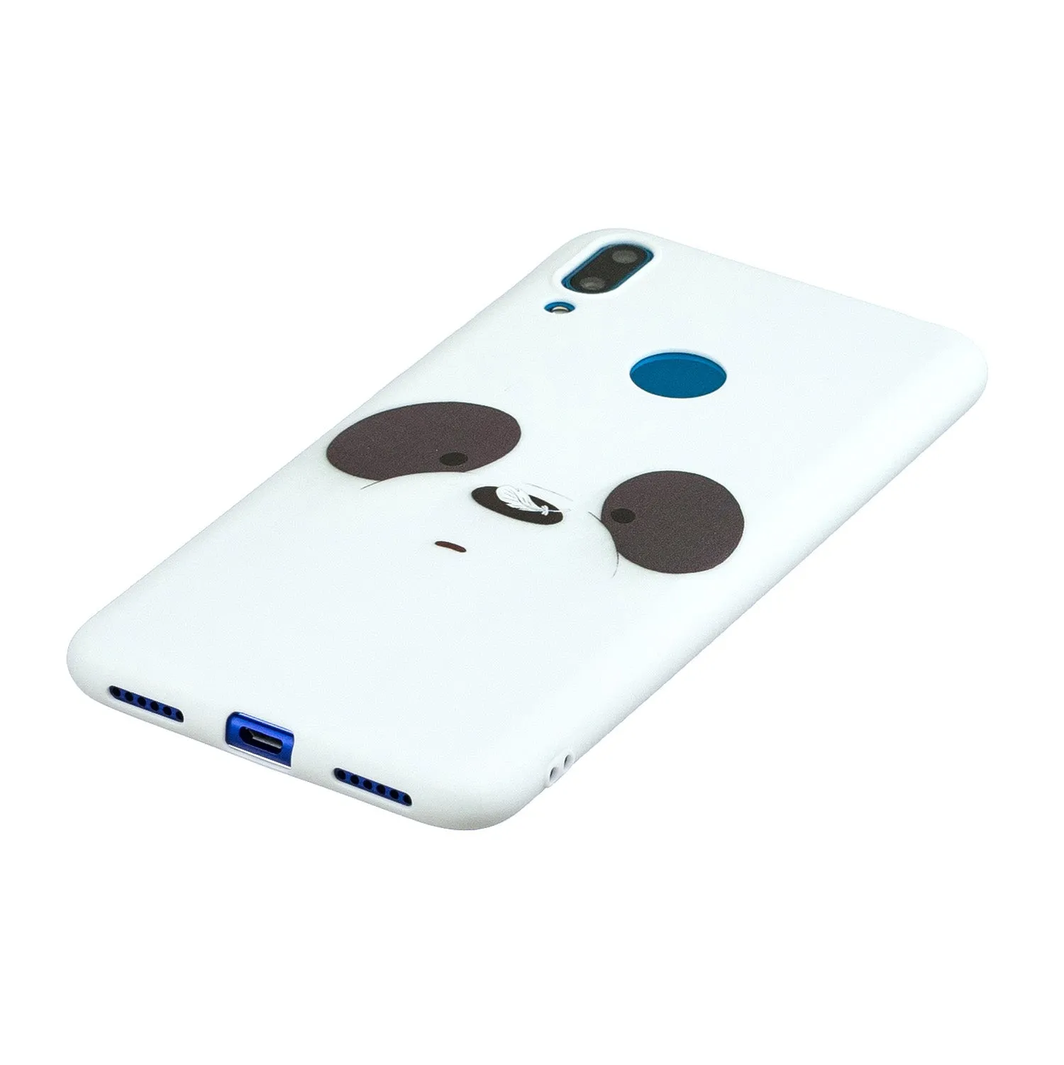 For HUAWEI Y7 2019 Cute Coloured Painted TPU Anti-scratch Non-slip Protective Cover Back Case with Lanyard white
