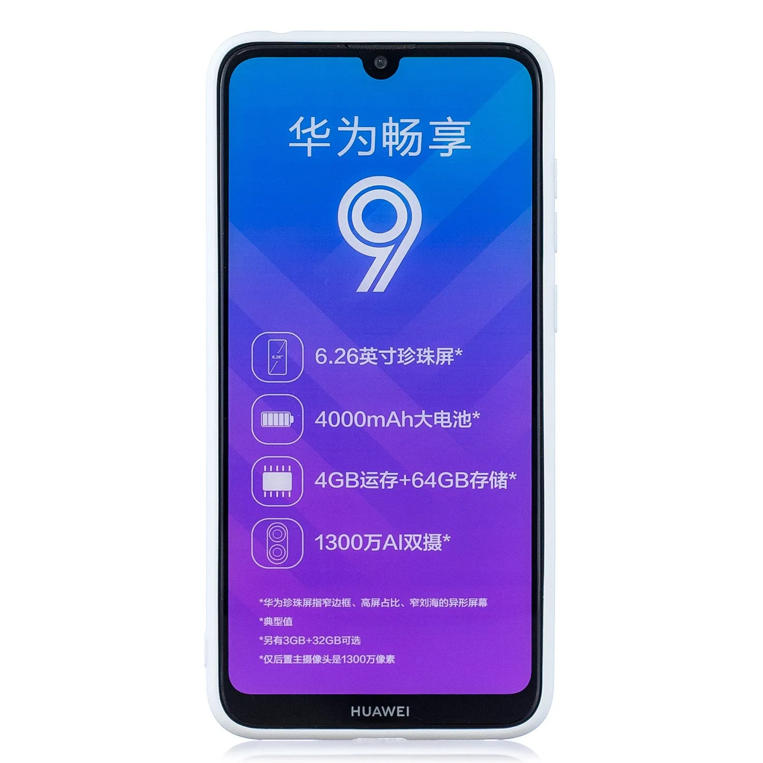For HUAWEI Y7 2019 Cute Coloured Painted TPU Anti-scratch Non-slip Protective Cover Back Case with Lanyard white