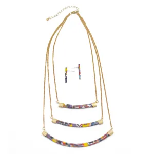 GOLD MULTI-COLOR LAYER NECKLACE AND EARRINGS SET# SQ321-071701