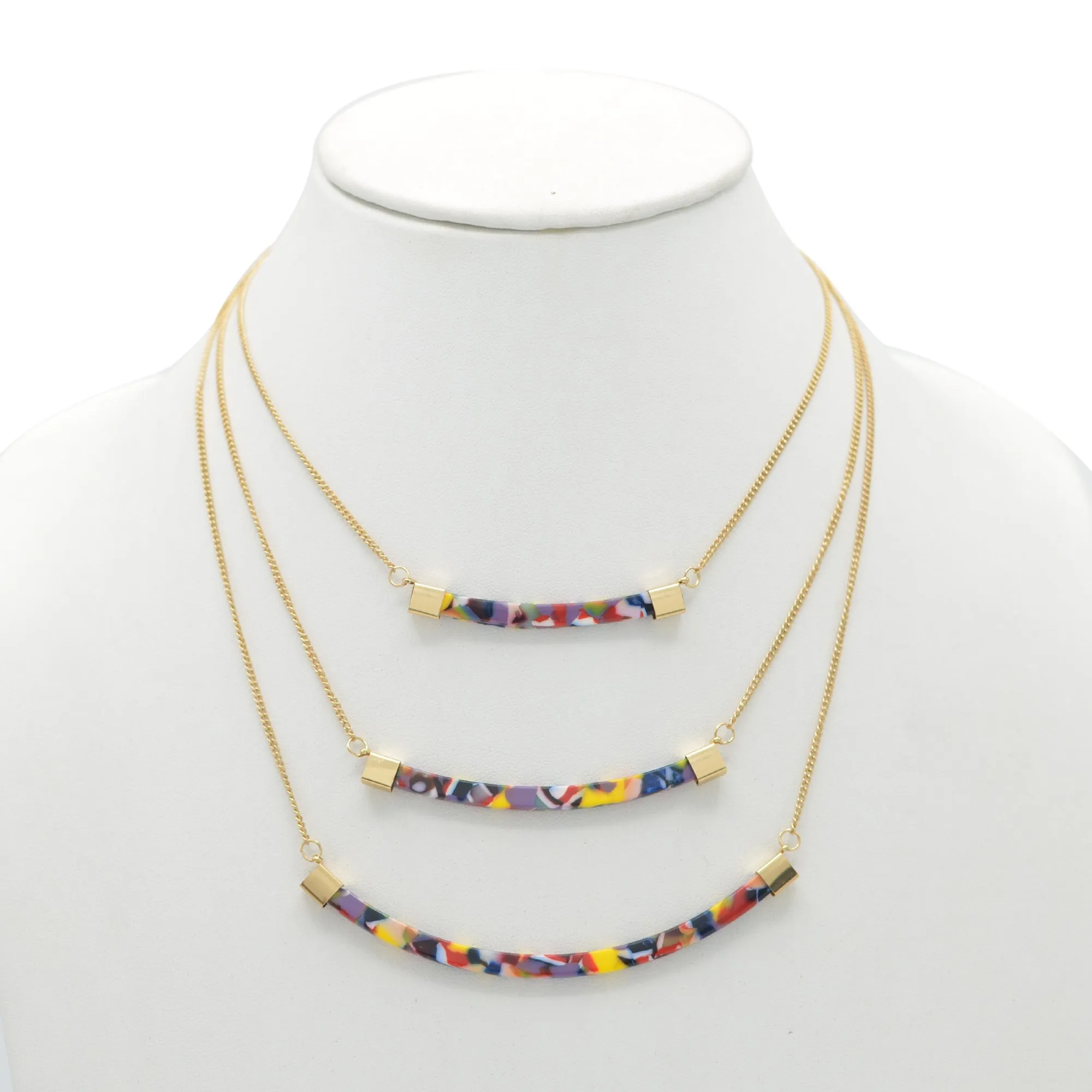 GOLD MULTI-COLOR LAYER NECKLACE AND EARRINGS SET# SQ321-071701