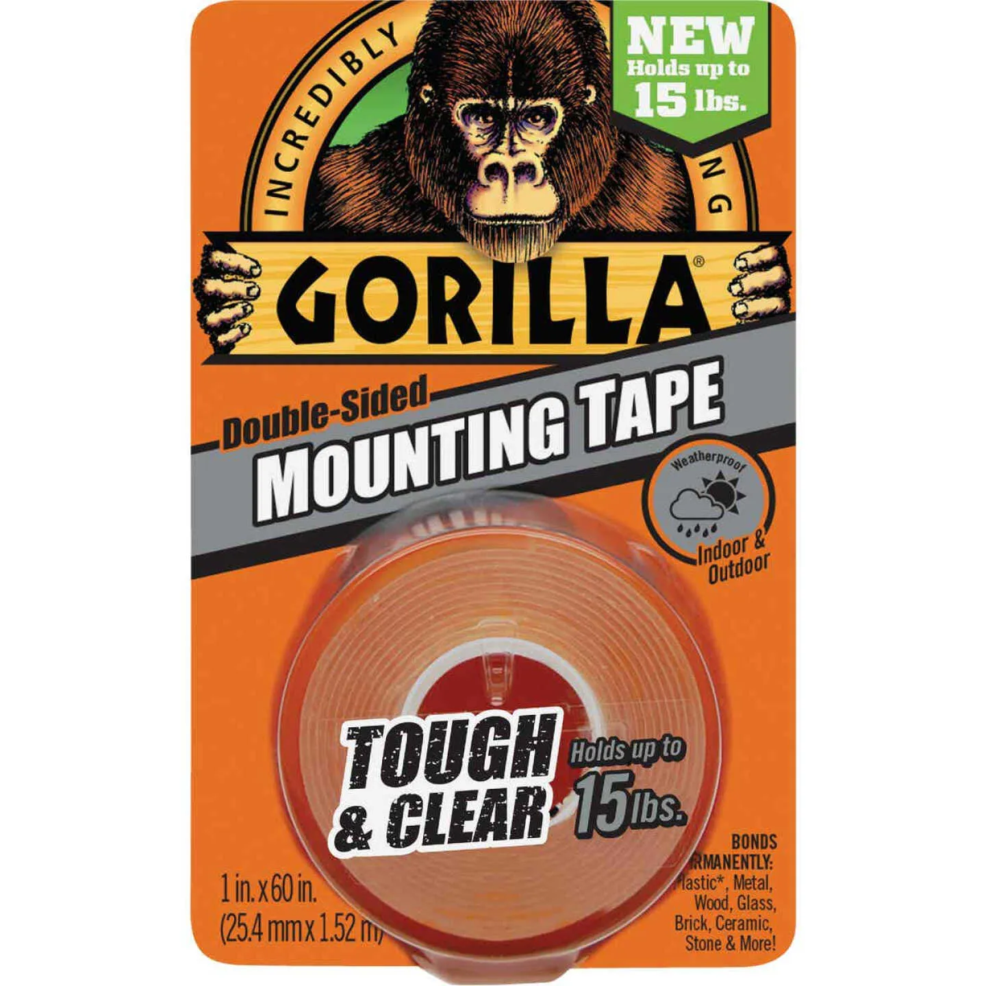 GORILLA 1" X 60" TOUGH & CLEAR DOUBLE SIDED MOUNTING TAPE