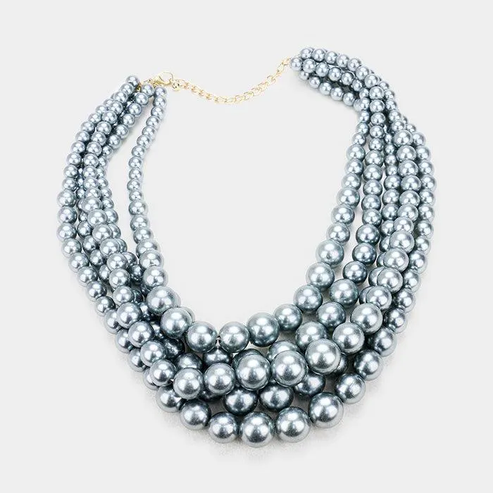Gray Pearl (faux) Necklace & Earring Set