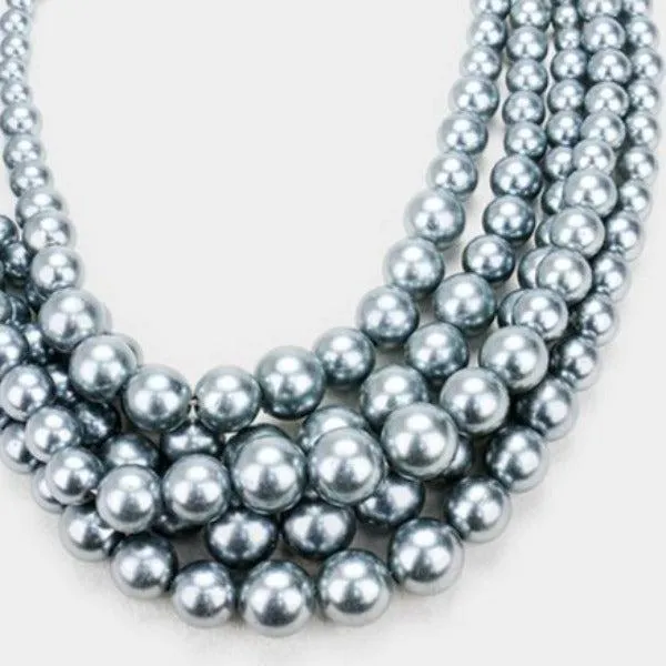 Gray Pearl (faux) Necklace & Earring Set