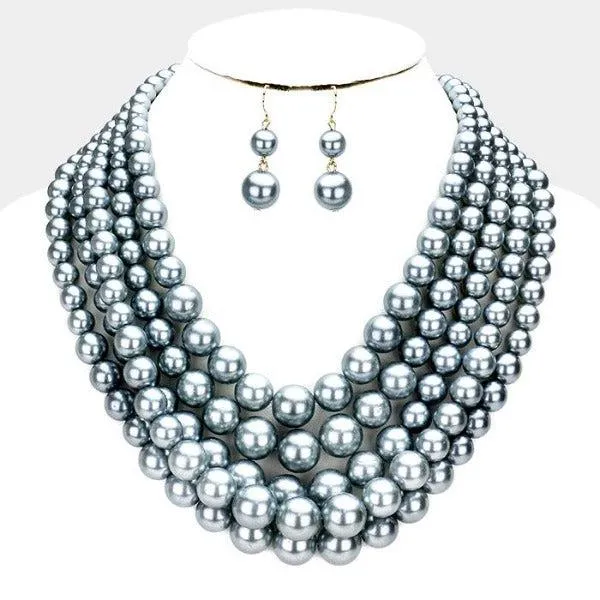 Gray Pearl (faux) Necklace & Earring Set